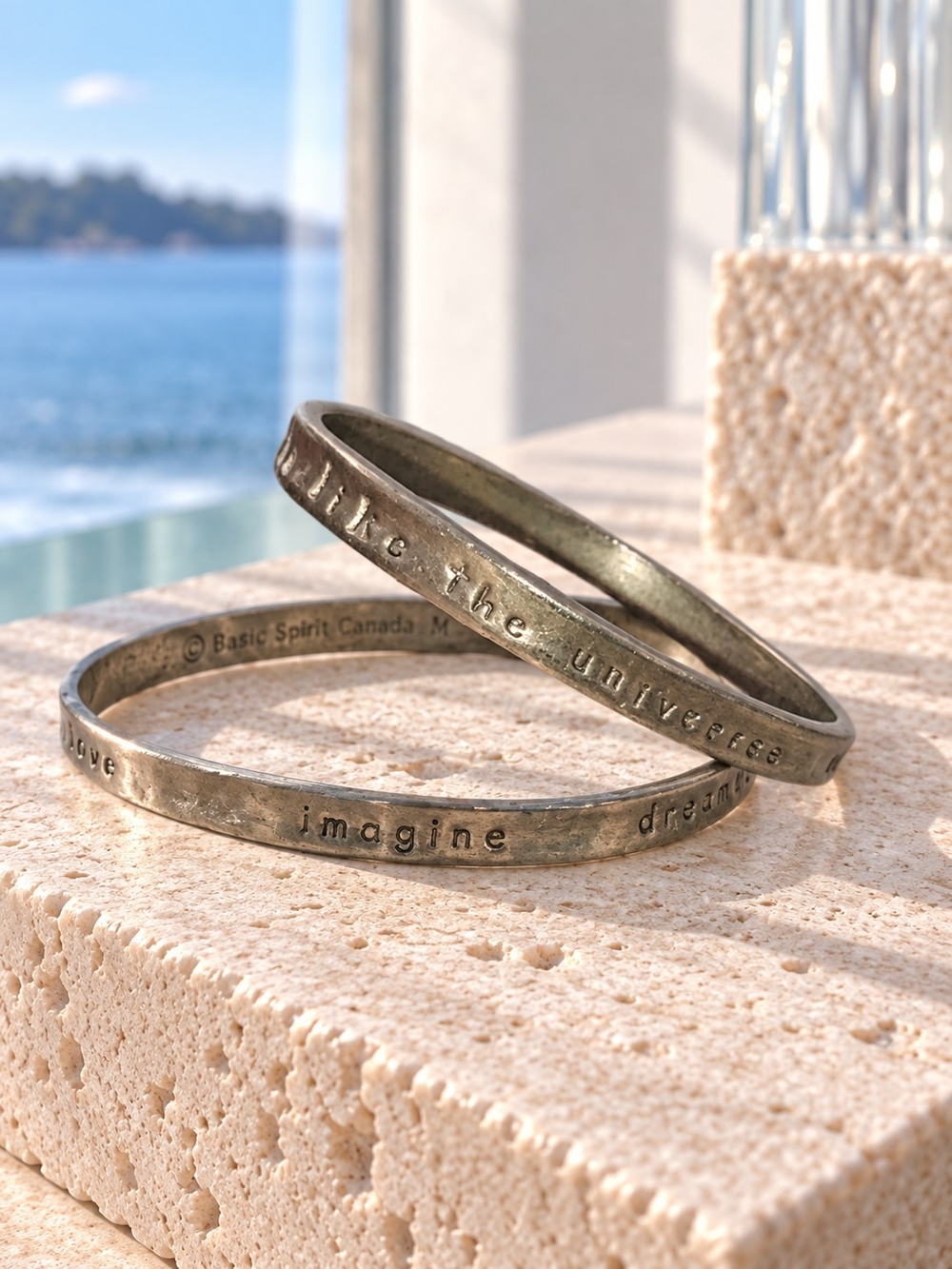 Basic Spirit Canada Y2K Pewter Word Bangles Pair Handmade Nova Scotia